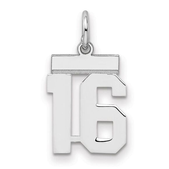 Sterling Silver, Athletic Collection, Small Polished Number 16 Pendant - Picture 1 of 3